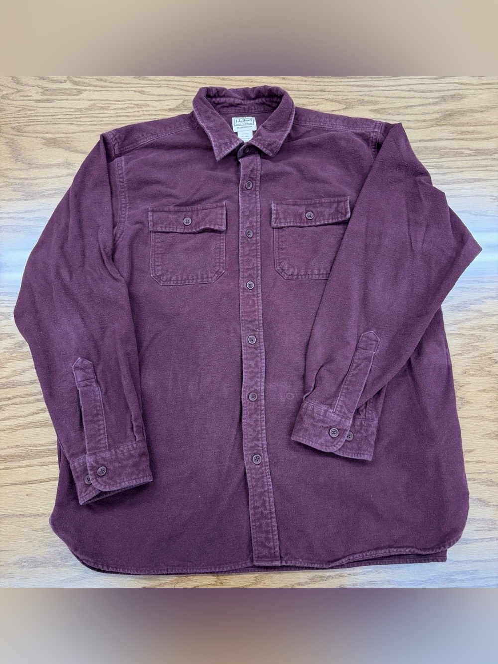 Vintage LL Bean Shacket Burgundy Chamois Cloth Heavy Flannel Shirt XL 24x29